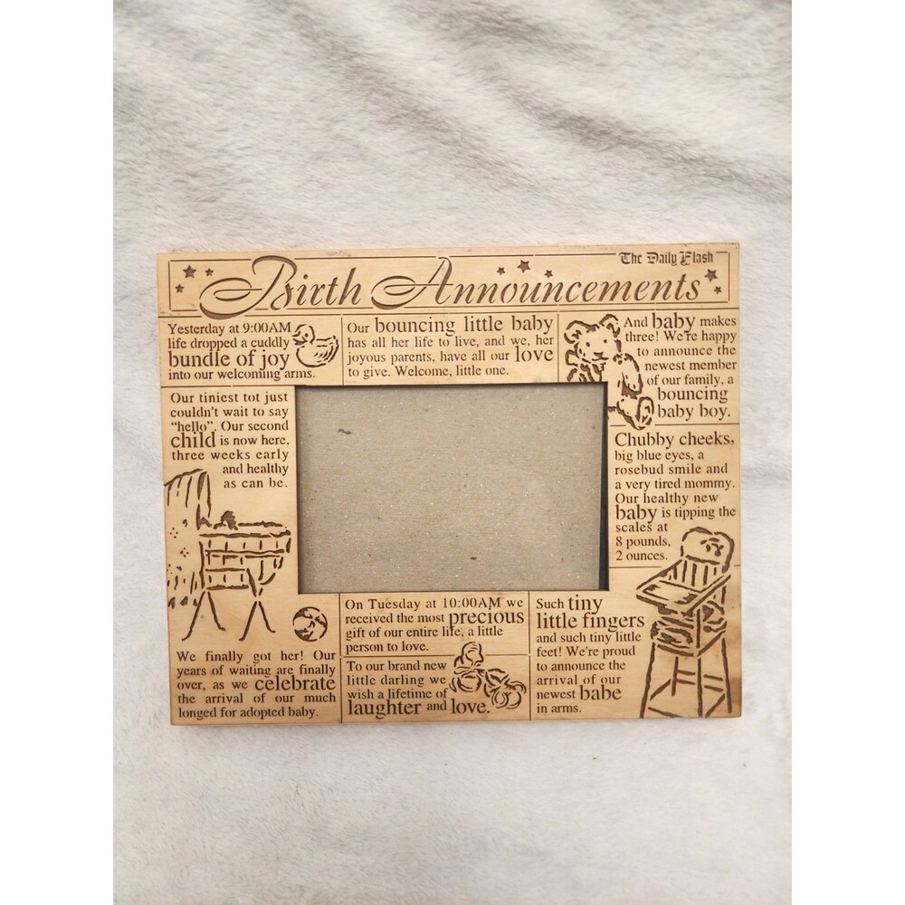 Laser Wood Engraved Photo Frame Birth Announcement 3x5 Picture Frame 7x8.5 Inch